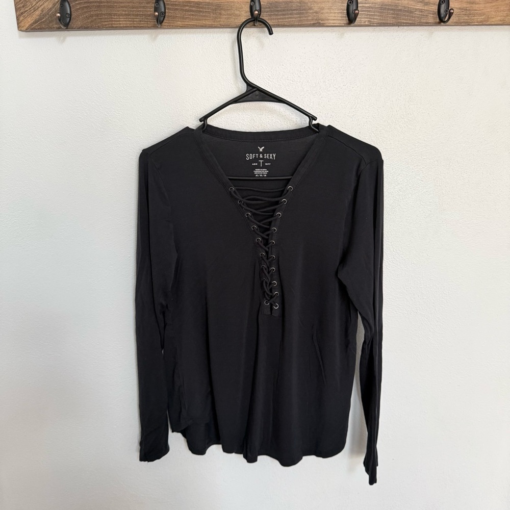 American Eagle Outfitters Soft & Sexy Black Lace Up Top